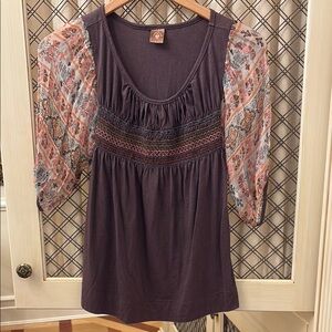 Multicolored Bishop Sleeve Scoop Neck Blouse